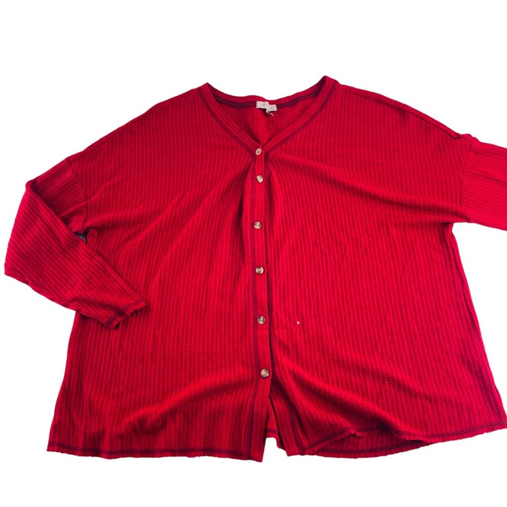 Wonderly Button-Up Cardigan Sweater‎ Waffle Knit Soft Women's size 1X Red